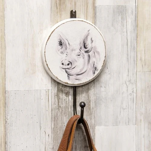 ๐ Farmhouse Pig Wooden Round Wall Hook