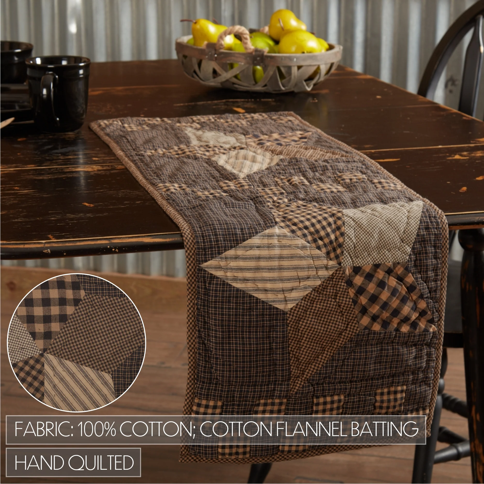 Farmhouse Star Quilted Table Runner 13" x 36" - Image 6