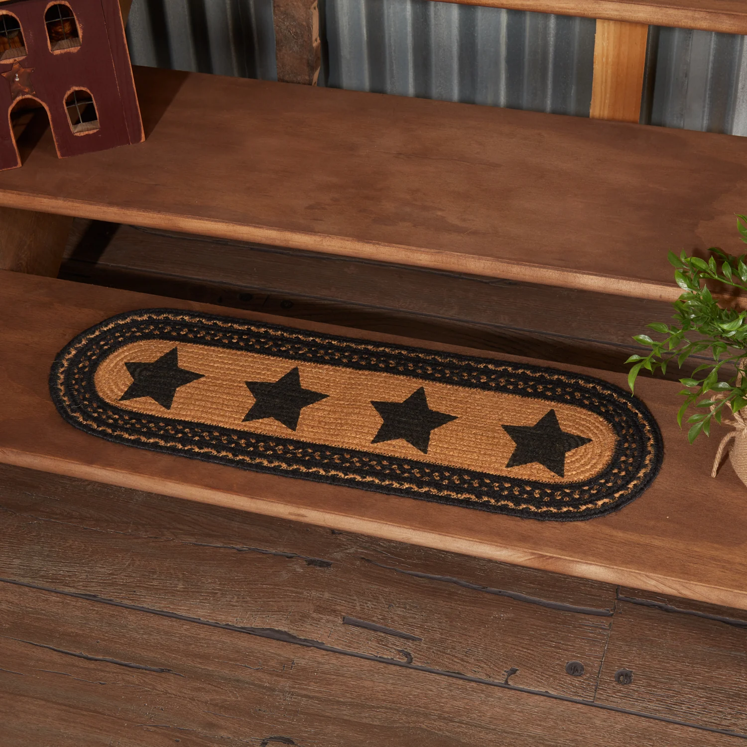 Farmhouse Stencil Stars Jute Oval Stair Tread 8.5" x 27" - Image 2