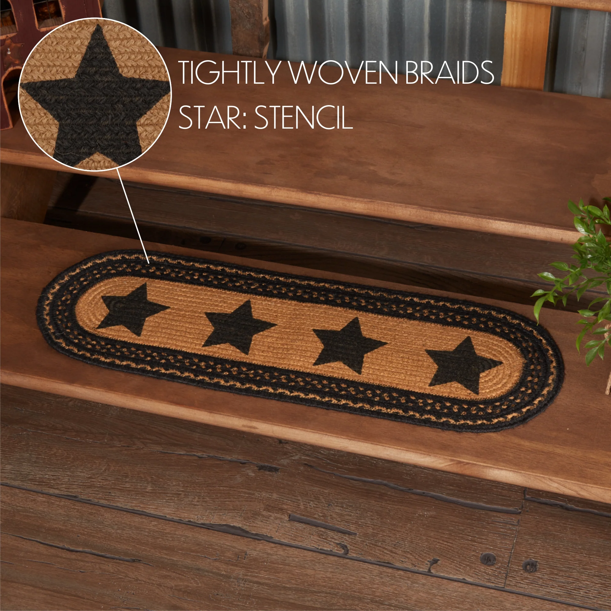 Farmhouse Stencil Stars Jute Oval Stair Tread 8.5" x 27" - Image 8