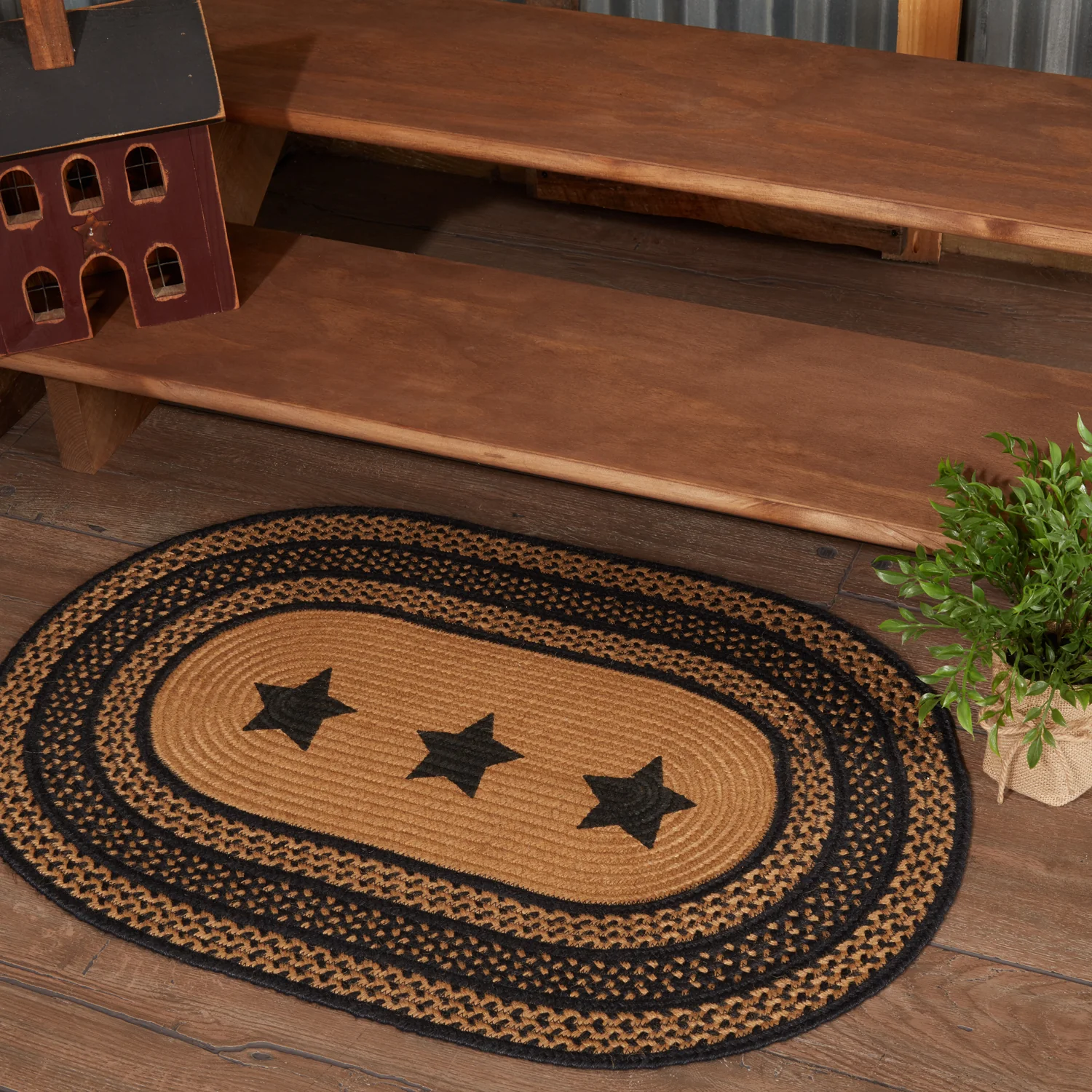 Farmhouse Stencil Stars Oval Jute Rug 24" x 36" - Image 2