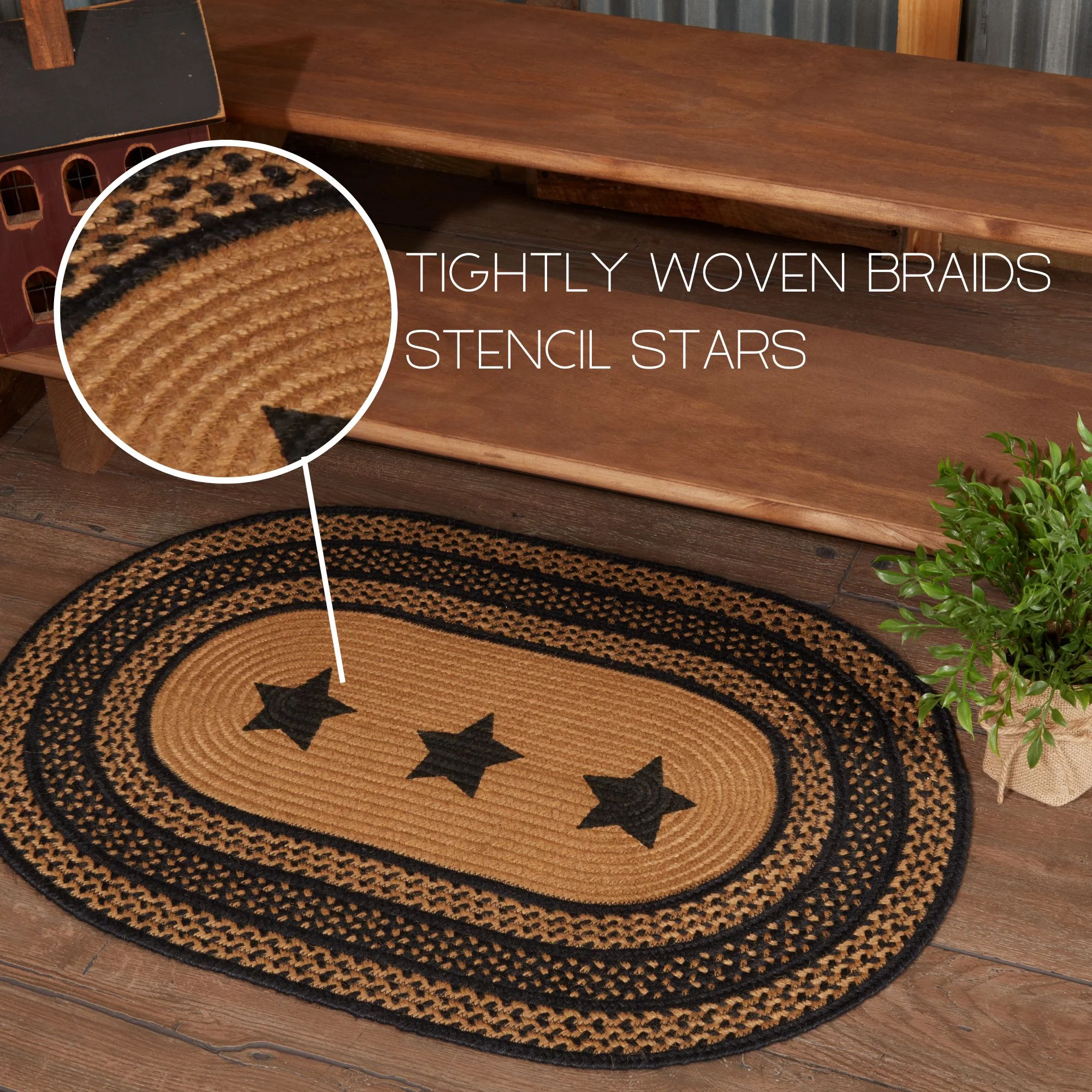 Farmhouse Stencil Stars Oval Jute Rug 24" x 36" - Image 7