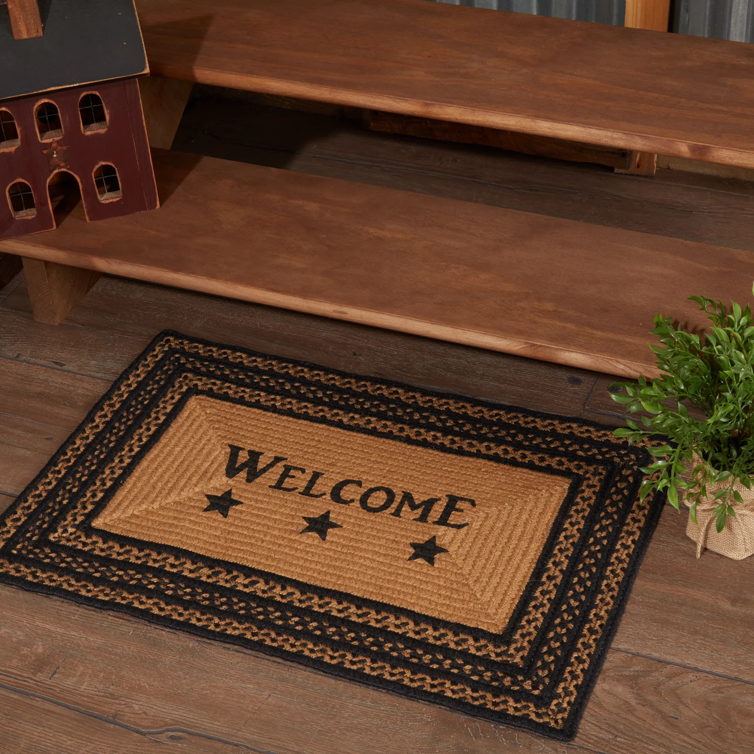 Farmhouse Stencil Stars Welcome Jute Rectangular Rug 20" x 30"