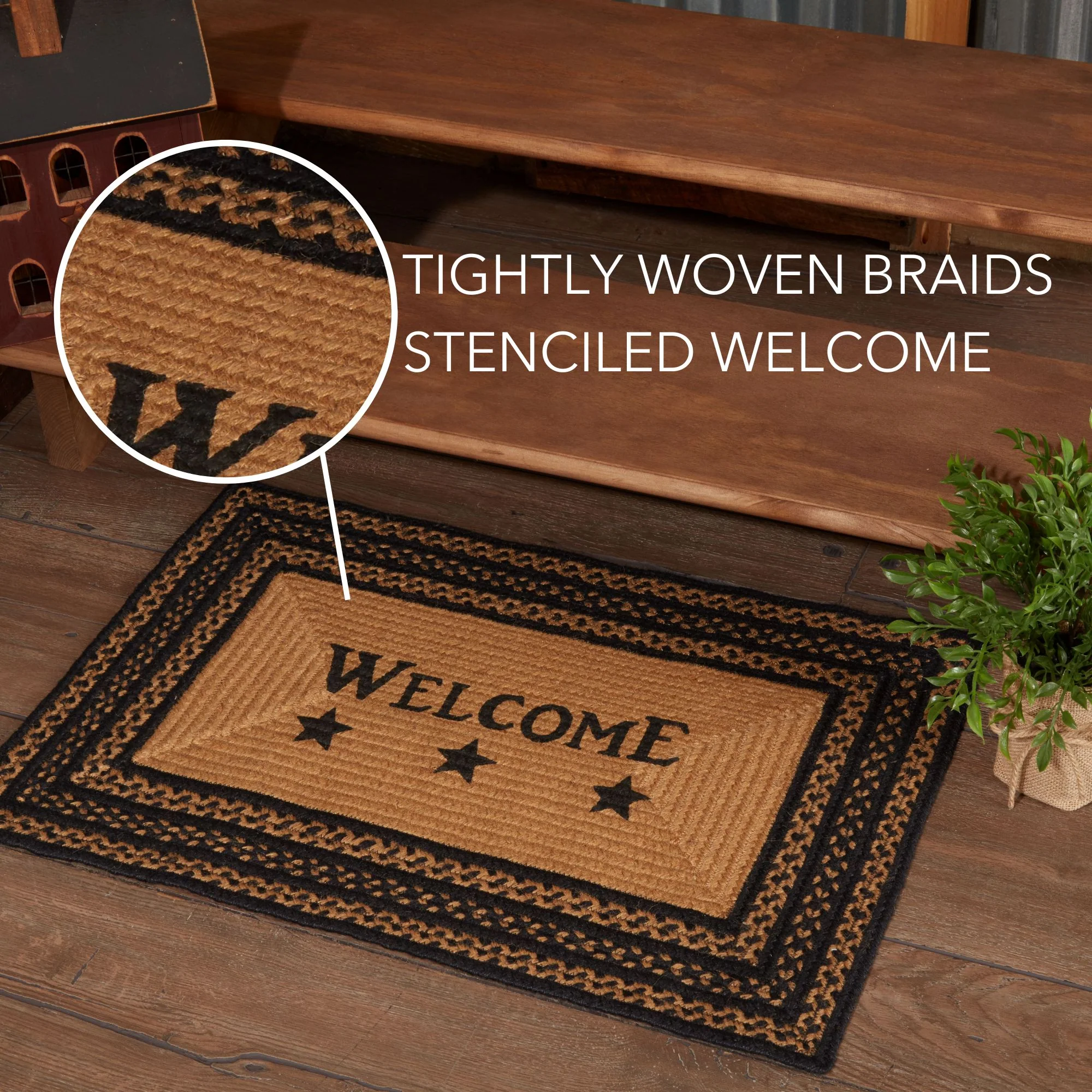 Farmhouse Stencil Stars Welcome Jute Rectangular Rug 20" x 30" - Image 5