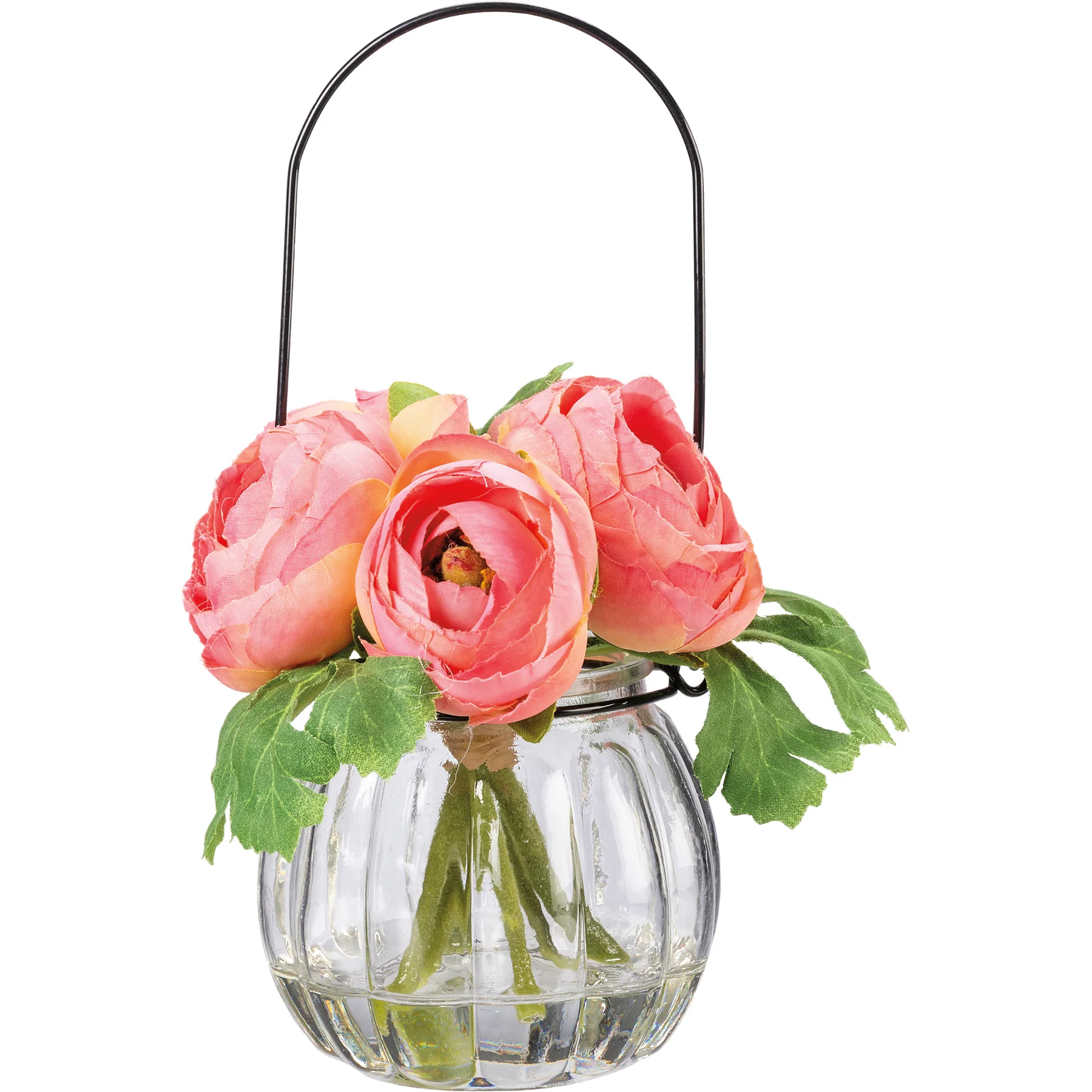 💙 Faux Pink Ranunculus Flowers in Glass Vase - Image 2