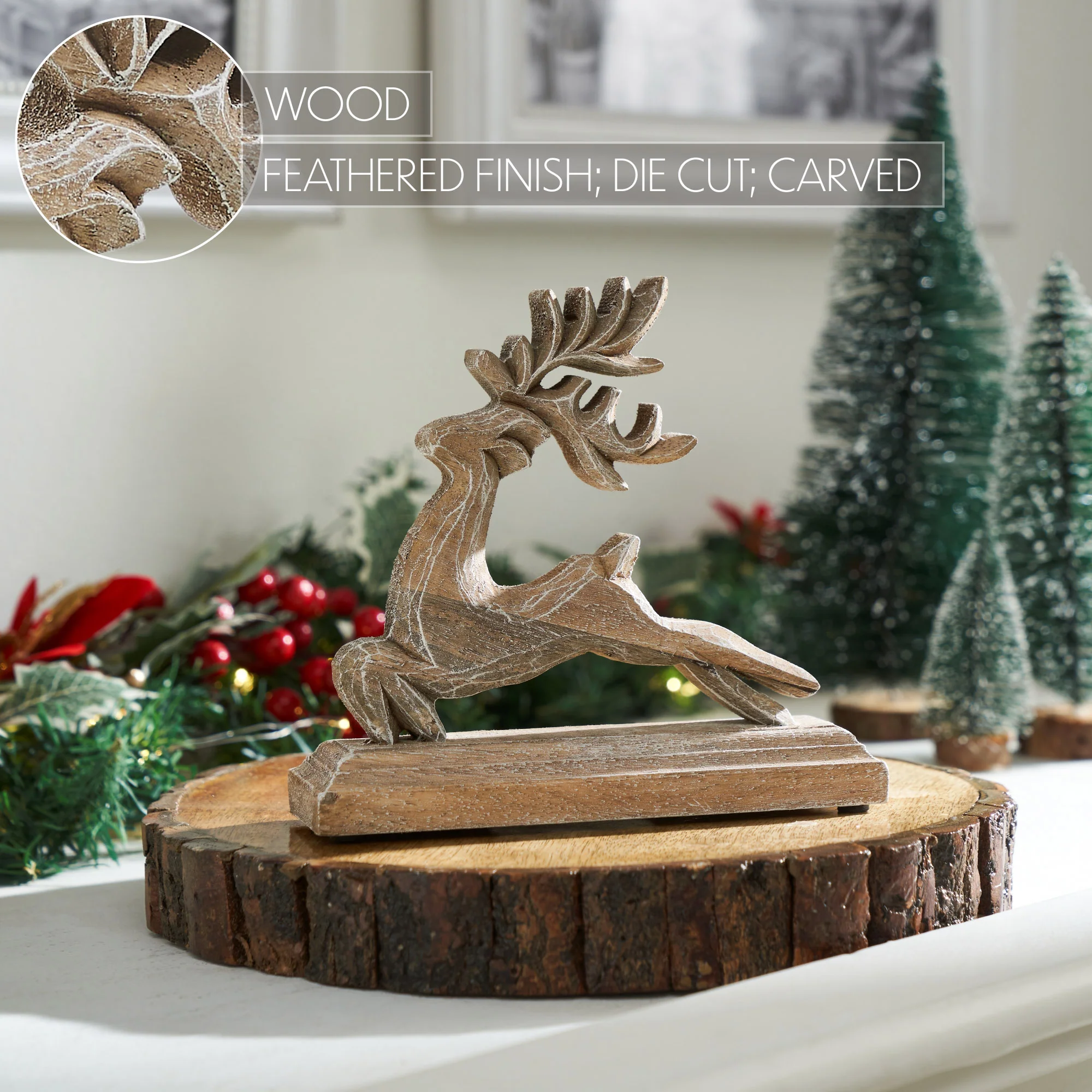 Feathered Finish Wooden Reindeer Figure - Image 4