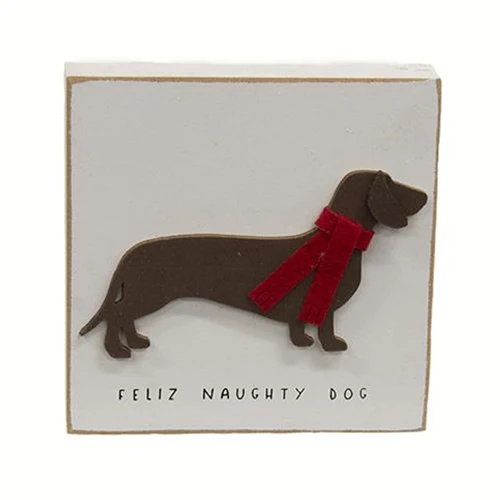 Feliz Naughty Dog Dachshund 4" Wood Block - Image 2