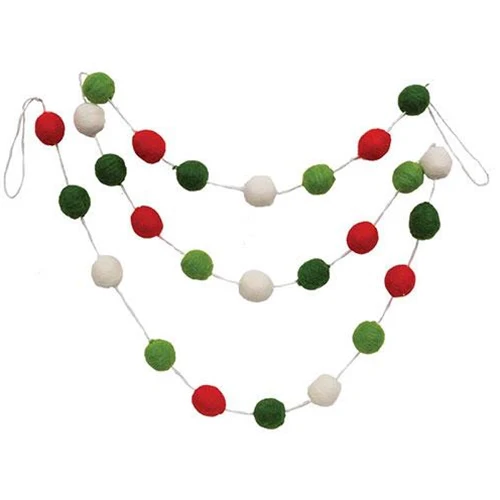 Felted Red Green and White Wool Holiday Garland