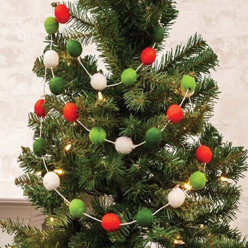 Felted Red Green and White Wool Holiday Garland - Image 2