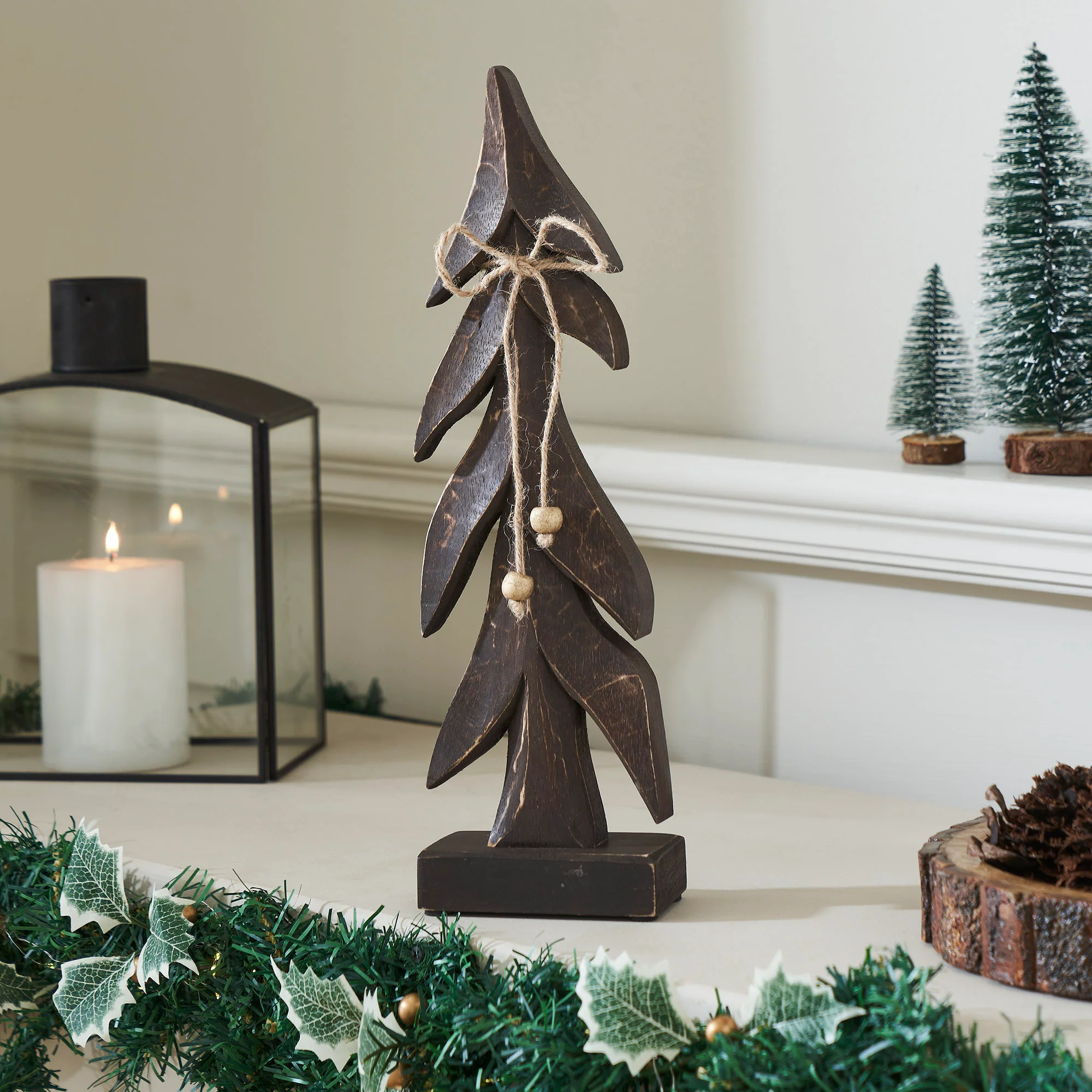Festive Boughs Dark Wooden Tree 14" H