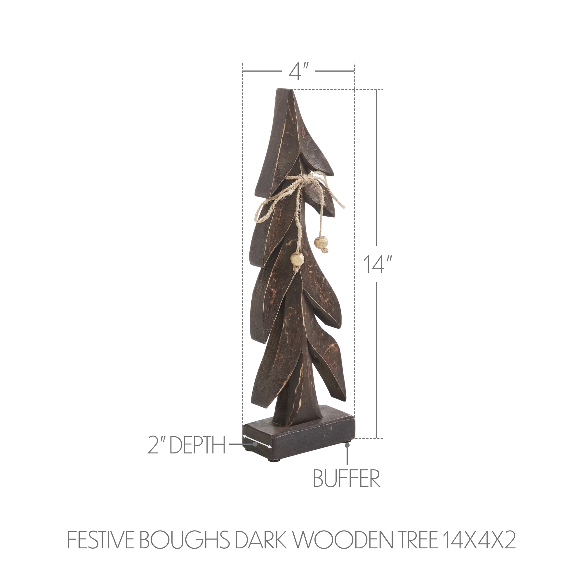 Festive Boughs Dark Wooden Tree 14" H - Image 3