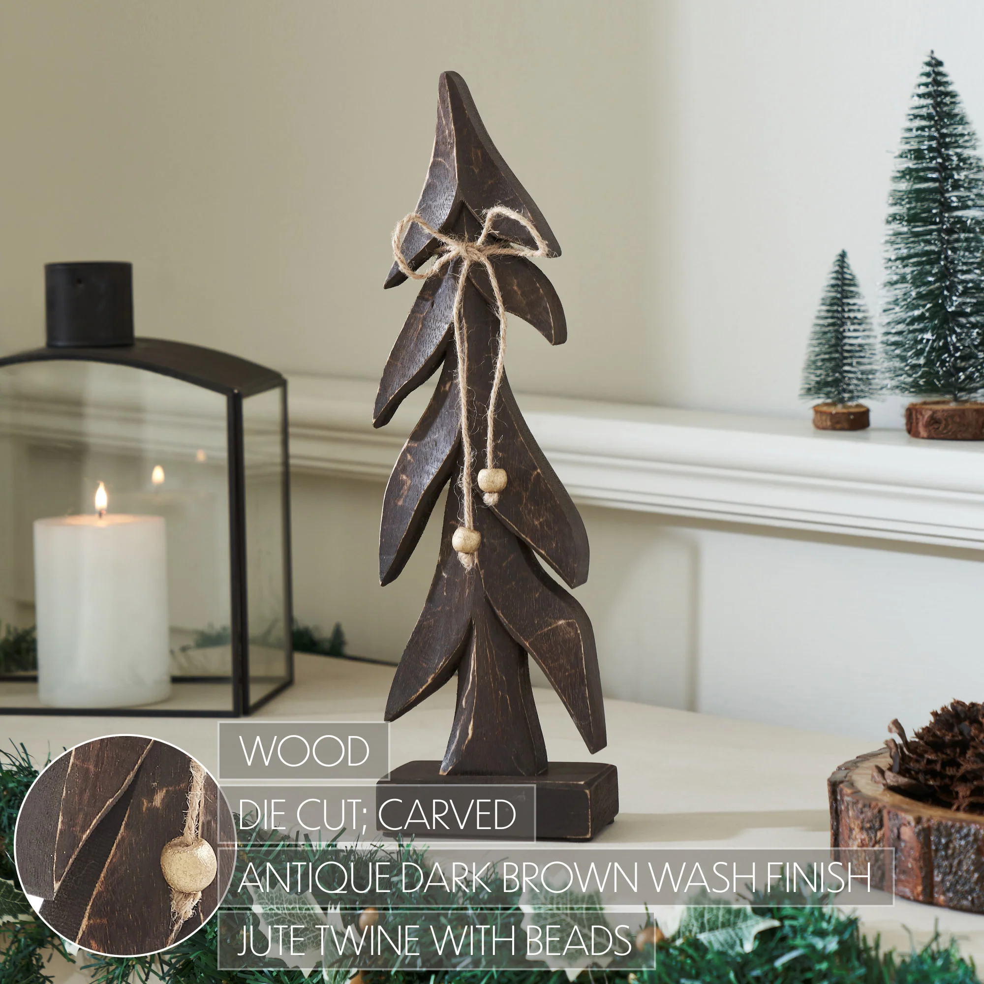 Festive Boughs Dark Wooden Tree 14" H - Image 4