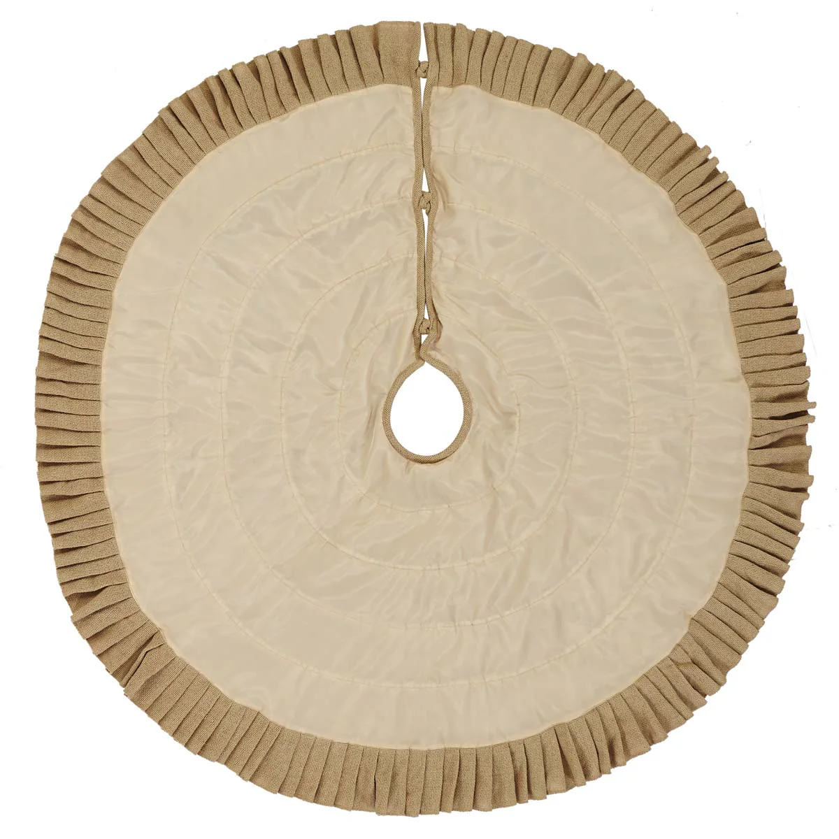 Festive Natural Burlap Ruffled Tree Skirt 48" diameter - Image 3