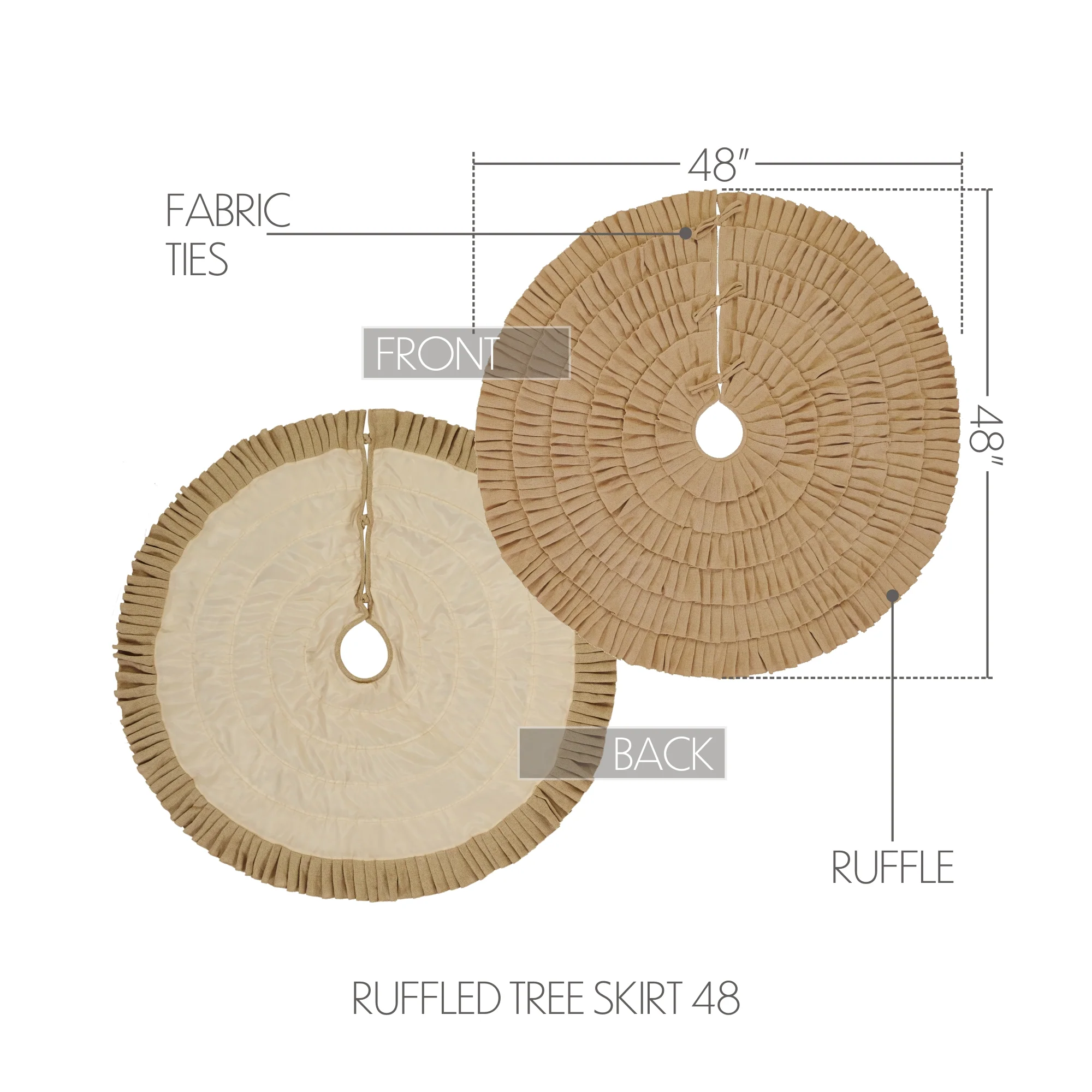 Festive Natural Burlap Ruffled Tree Skirt 48" diameter - Image 4