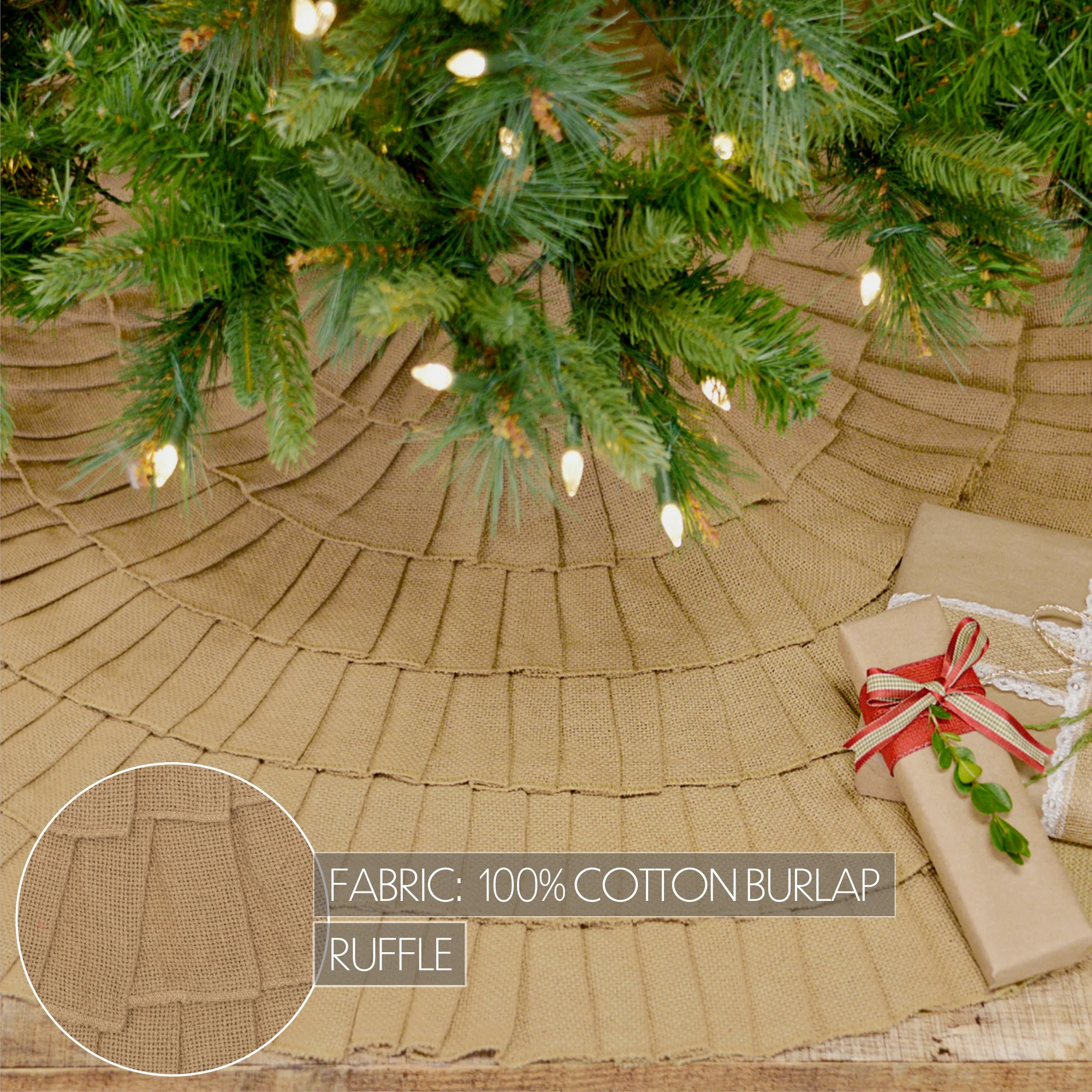Festive Natural Burlap Ruffled Tree Skirt 48" diameter - Image 5