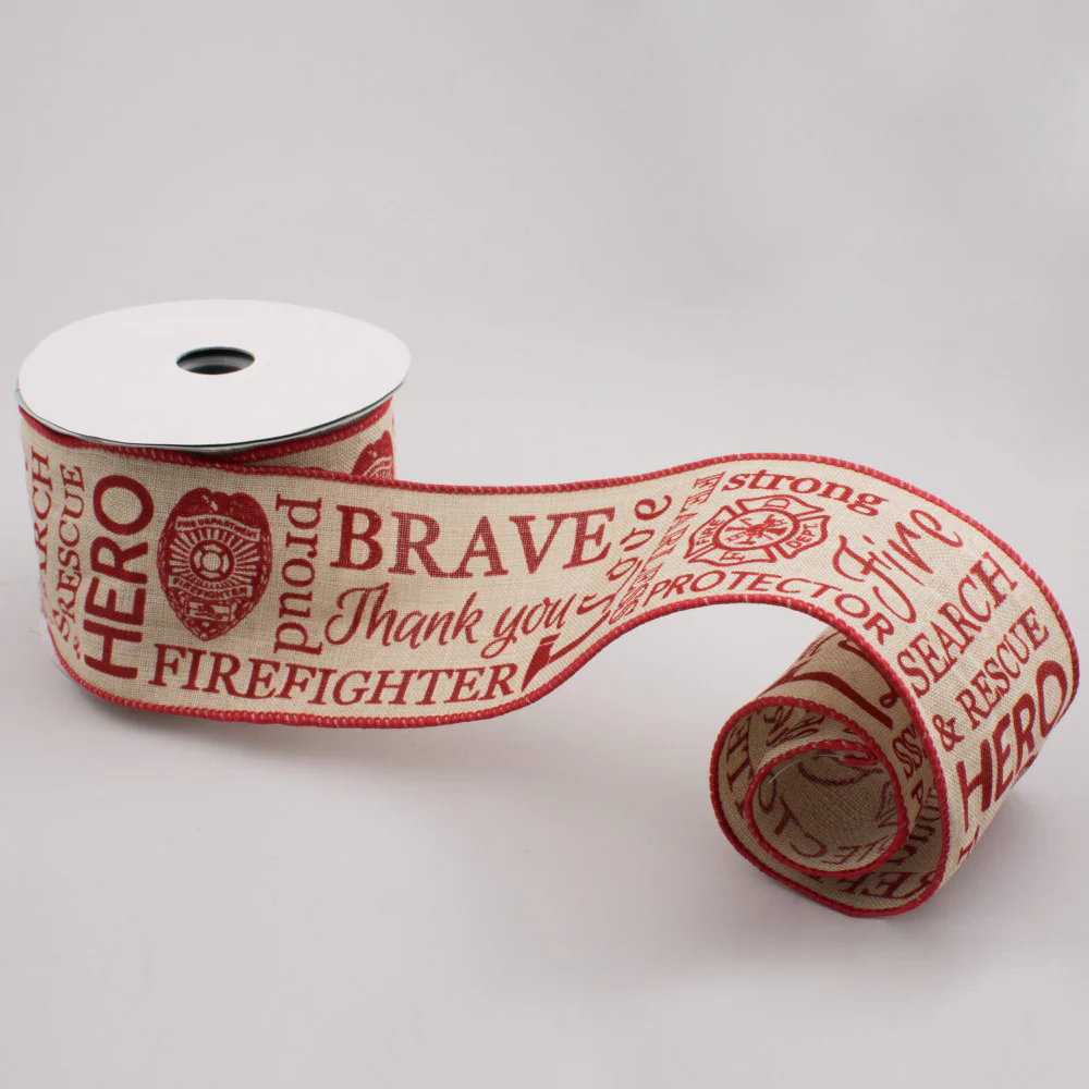 ๐ Firefighter Support Ribbon Tan & Red 2.5" x 10 yards