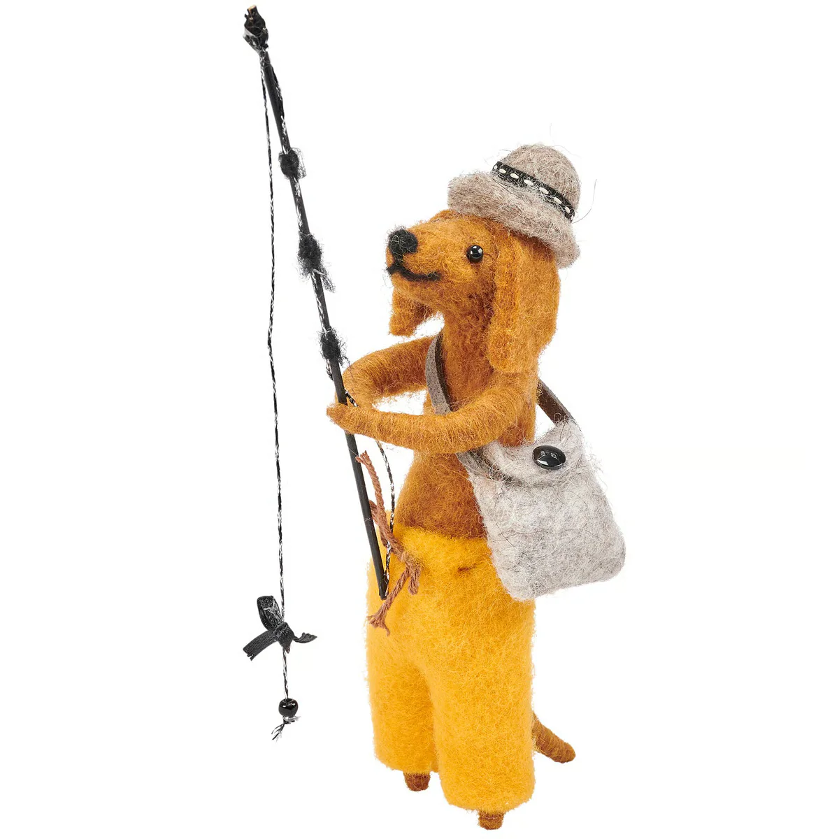 ๐ Fishing Dog with Pole Felt Critter Figure