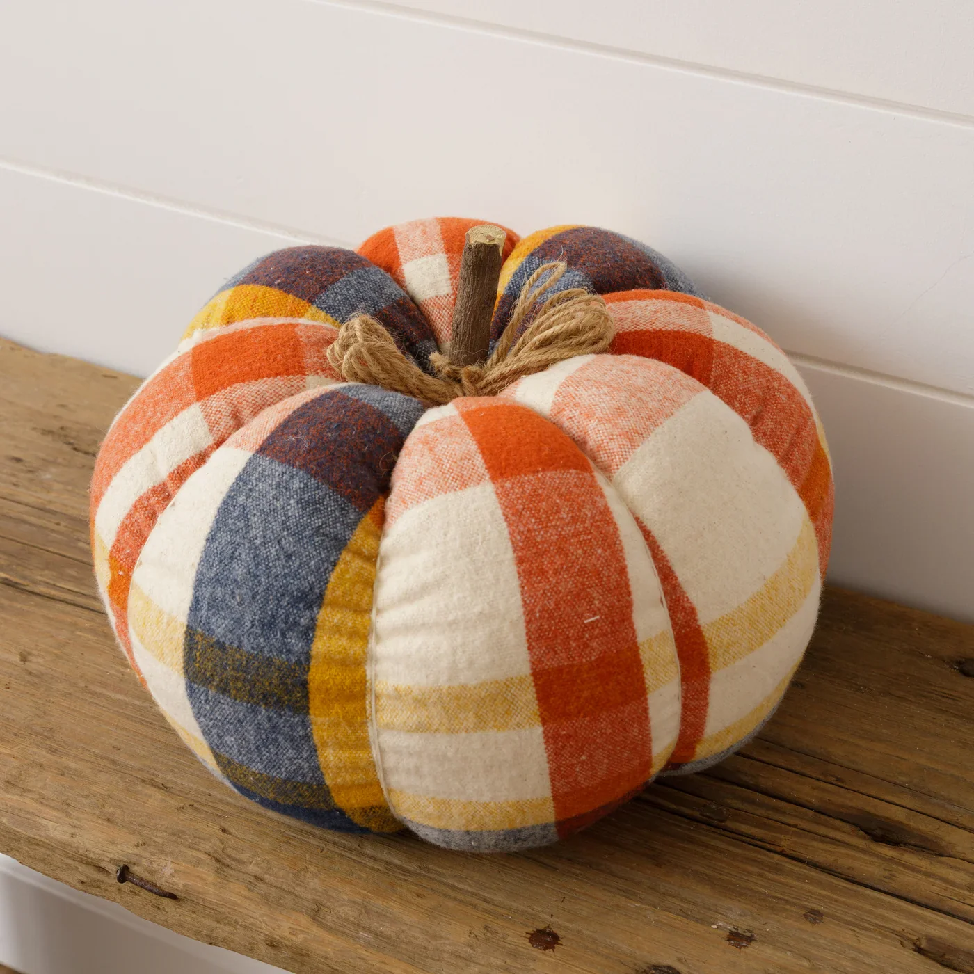 Flannel Pumpkin in Navy Rust and Mustard 7" H