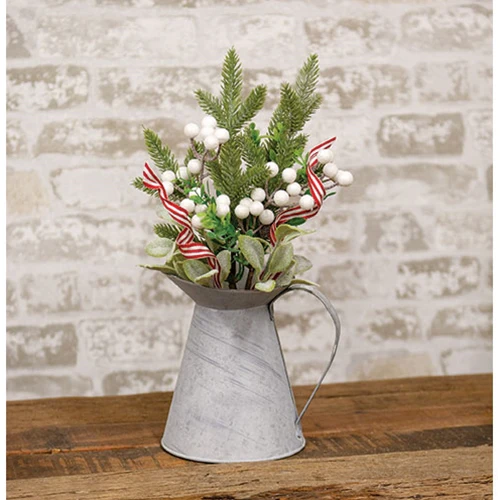 Flocked Lamb's Ear with White Berries & Peppermint Ribbon 16" Spray - Image 2