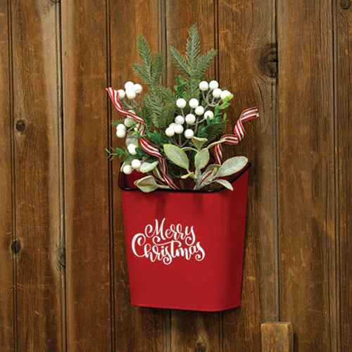 Flocked Lamb's Ear with White Berries & Peppermint Ribbon 16" Spray - Image 3