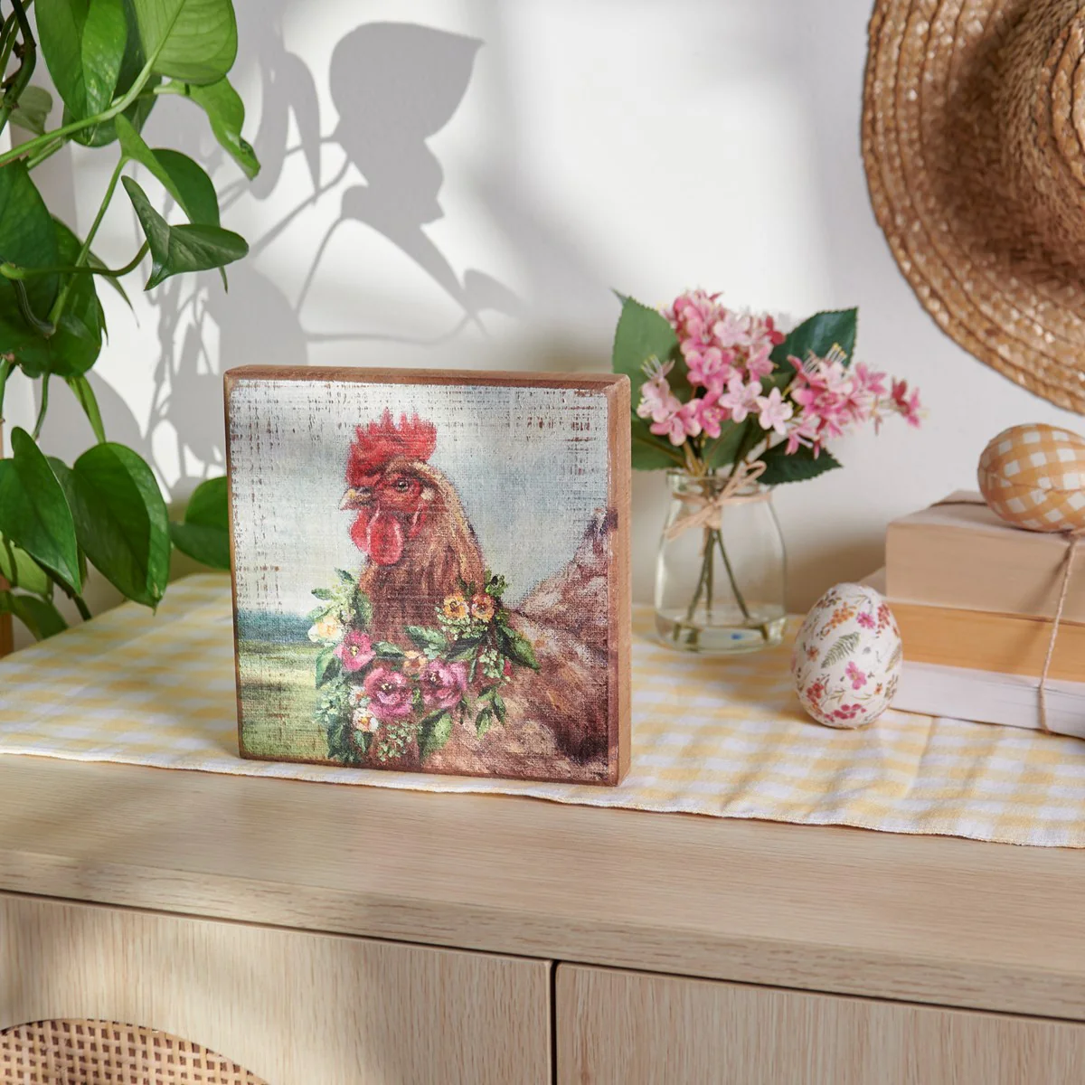 Floral Chicken 6" Wooden Block Sign - Image 2