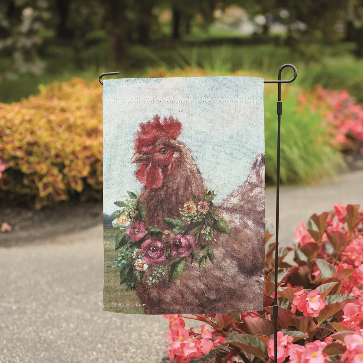 Floral Chicken Garden Flag - Image 2