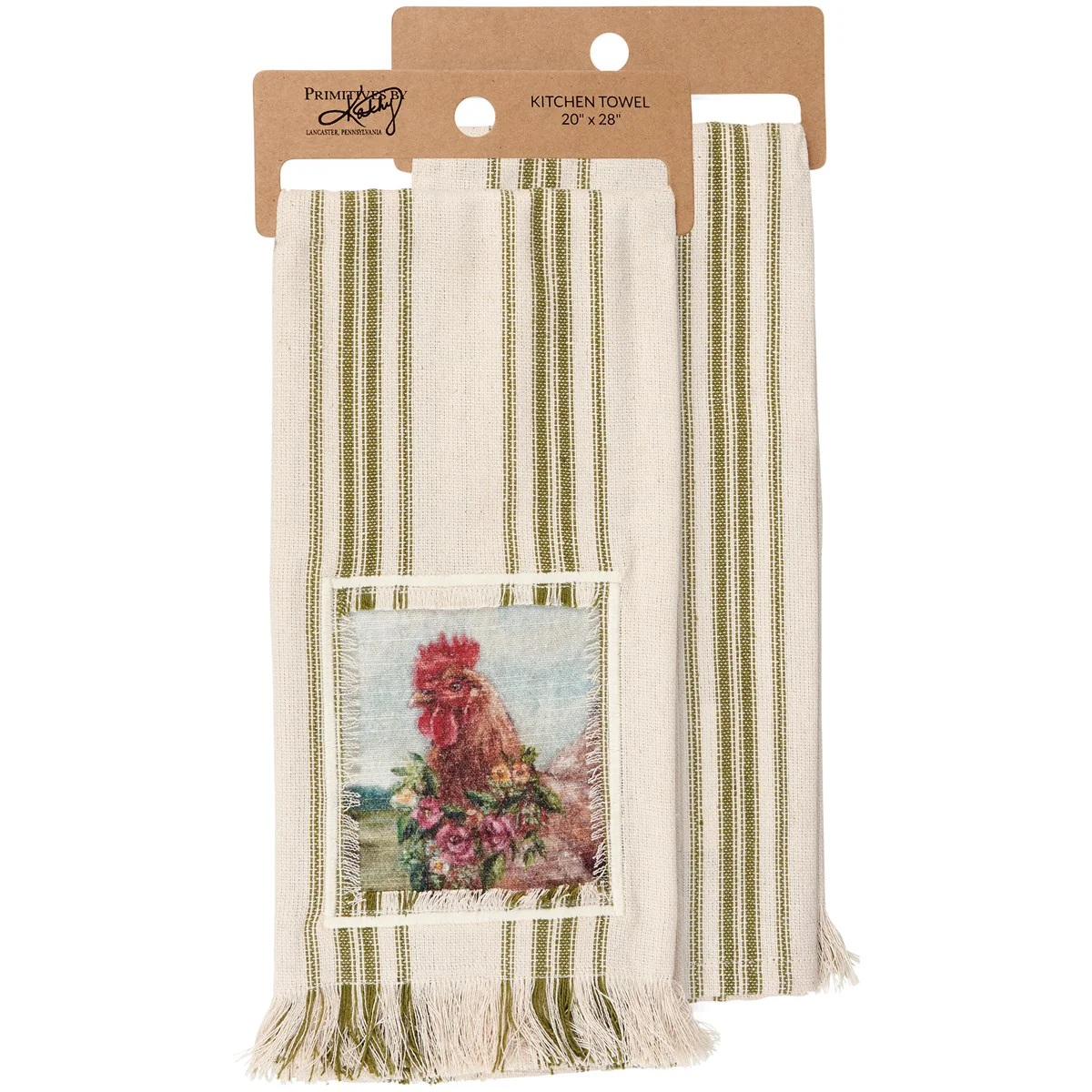 Floral Chicken Striped Kitchen Towel - Image 2