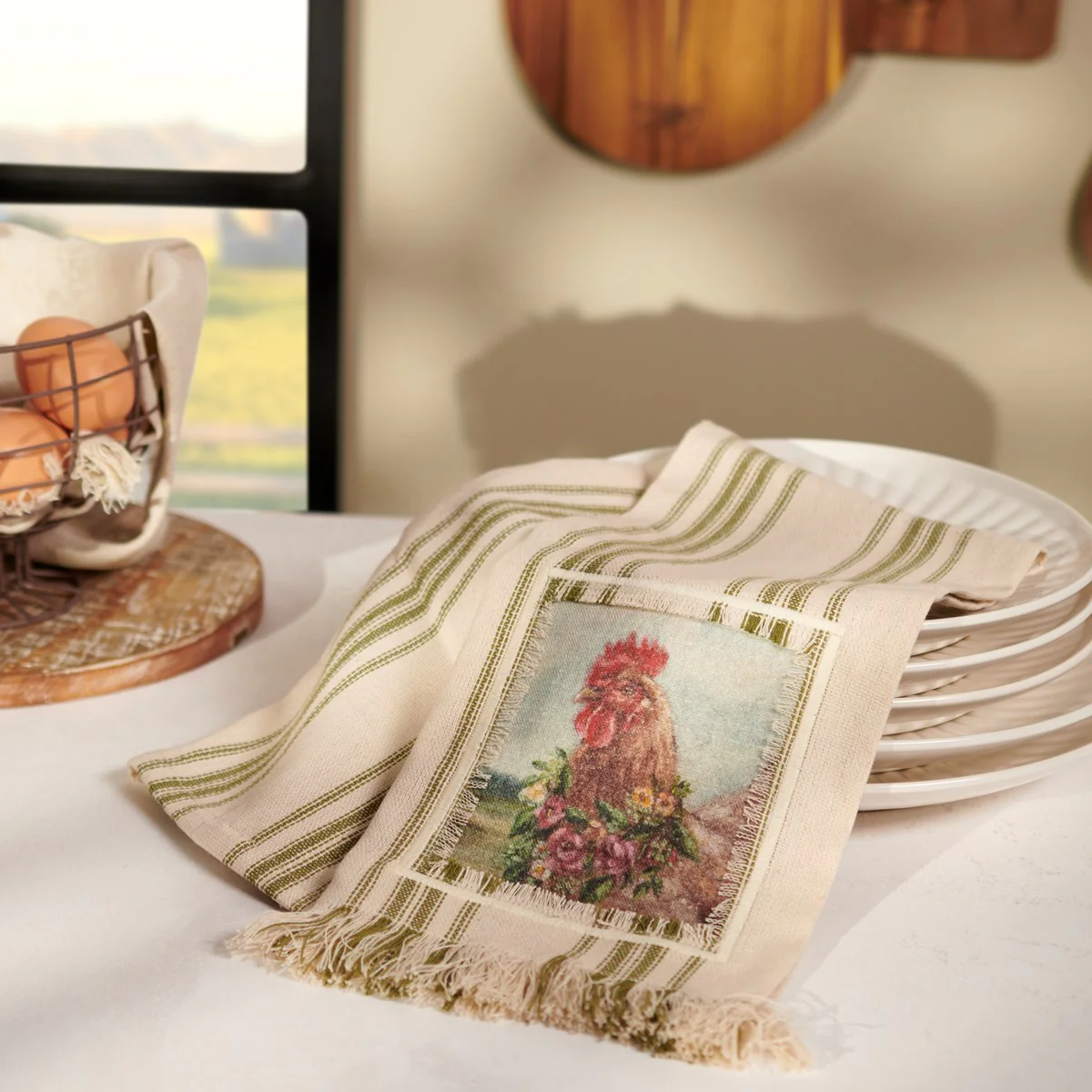 Floral Chicken Striped Kitchen Towel - Image 3