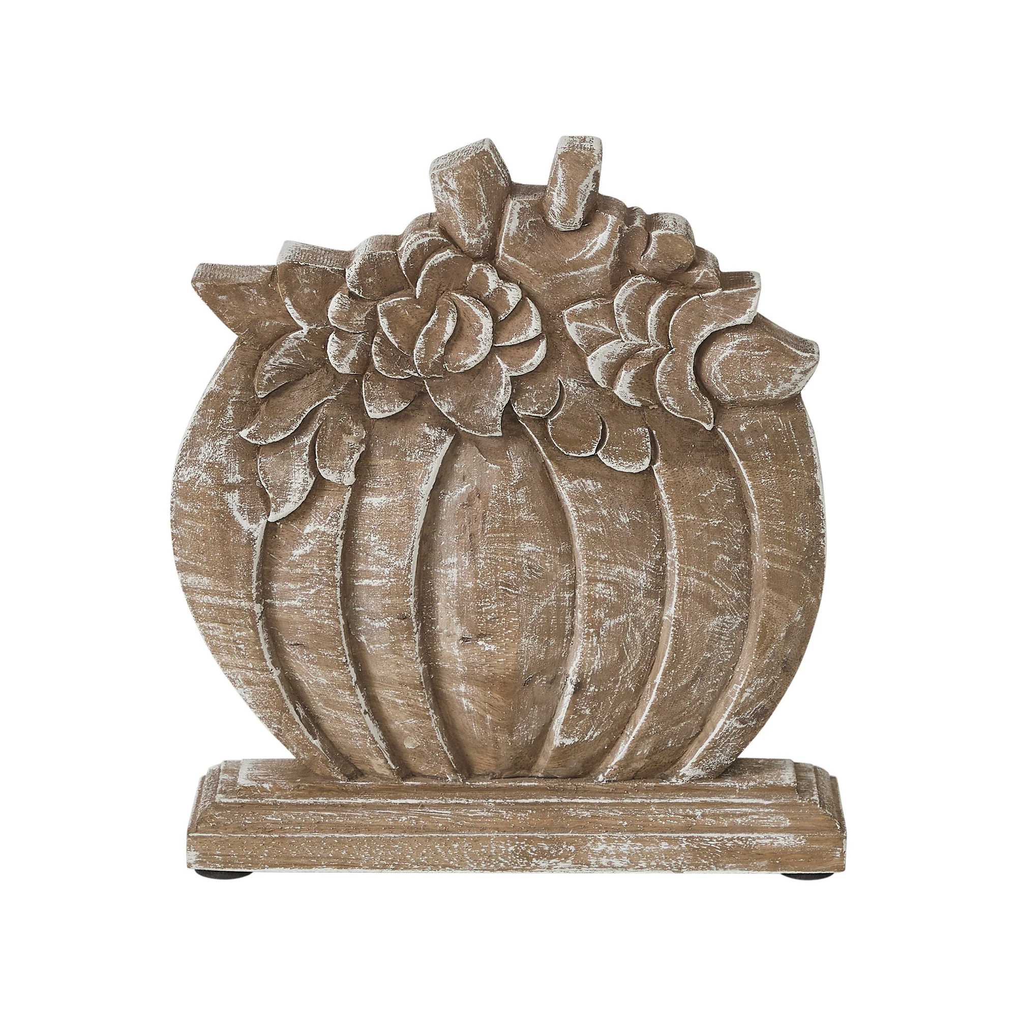 Floral Crown Carved Wooden Pumpkin 8.5" H - Image 2