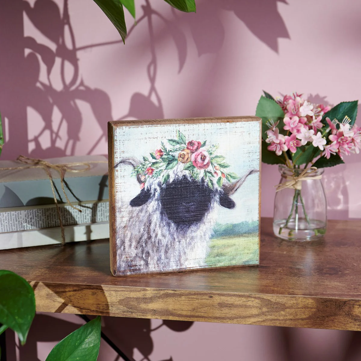Floral Crown Sheep 6" Wooden Block Sign - Image 2