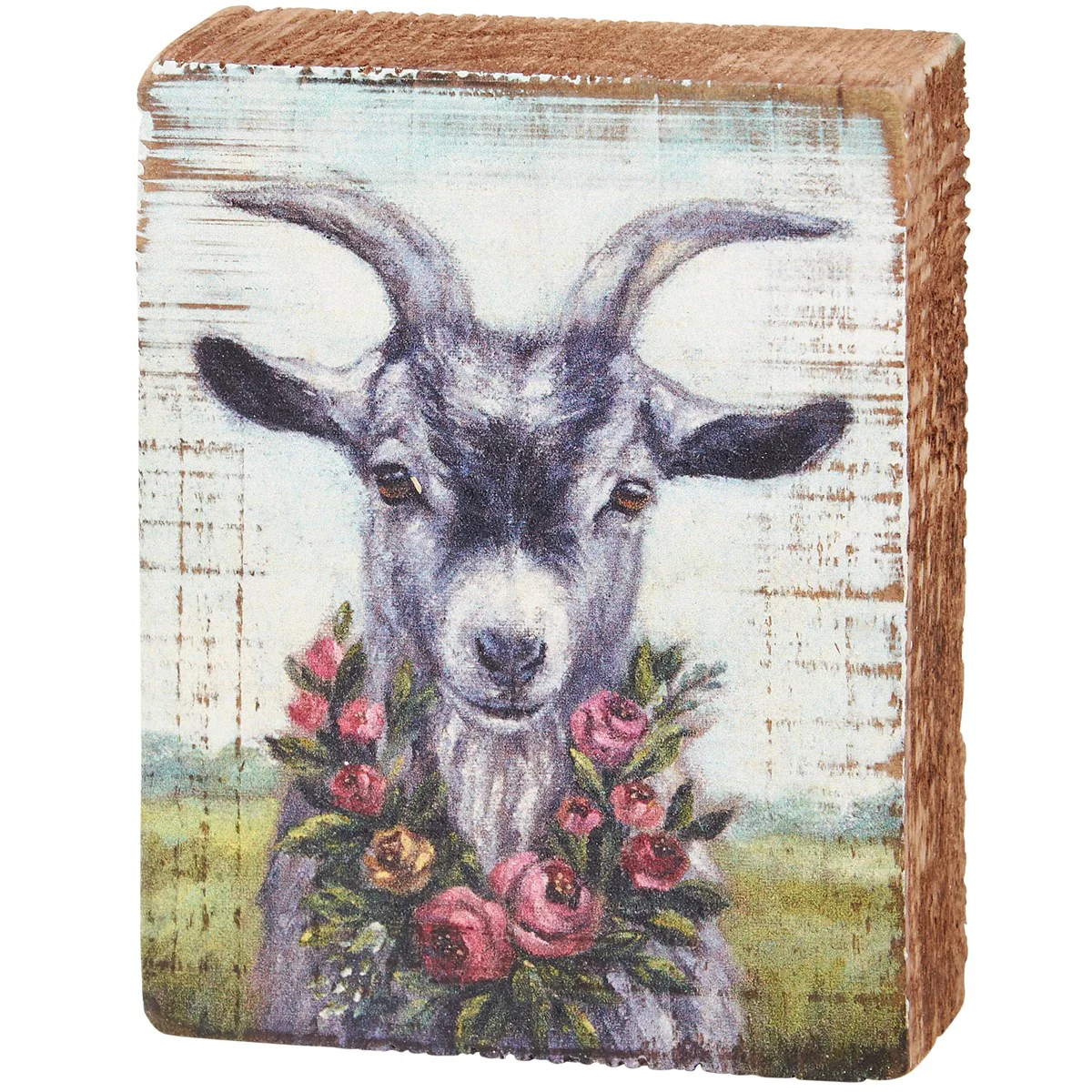 ๐ Floral Goat 4" Small Block Sign