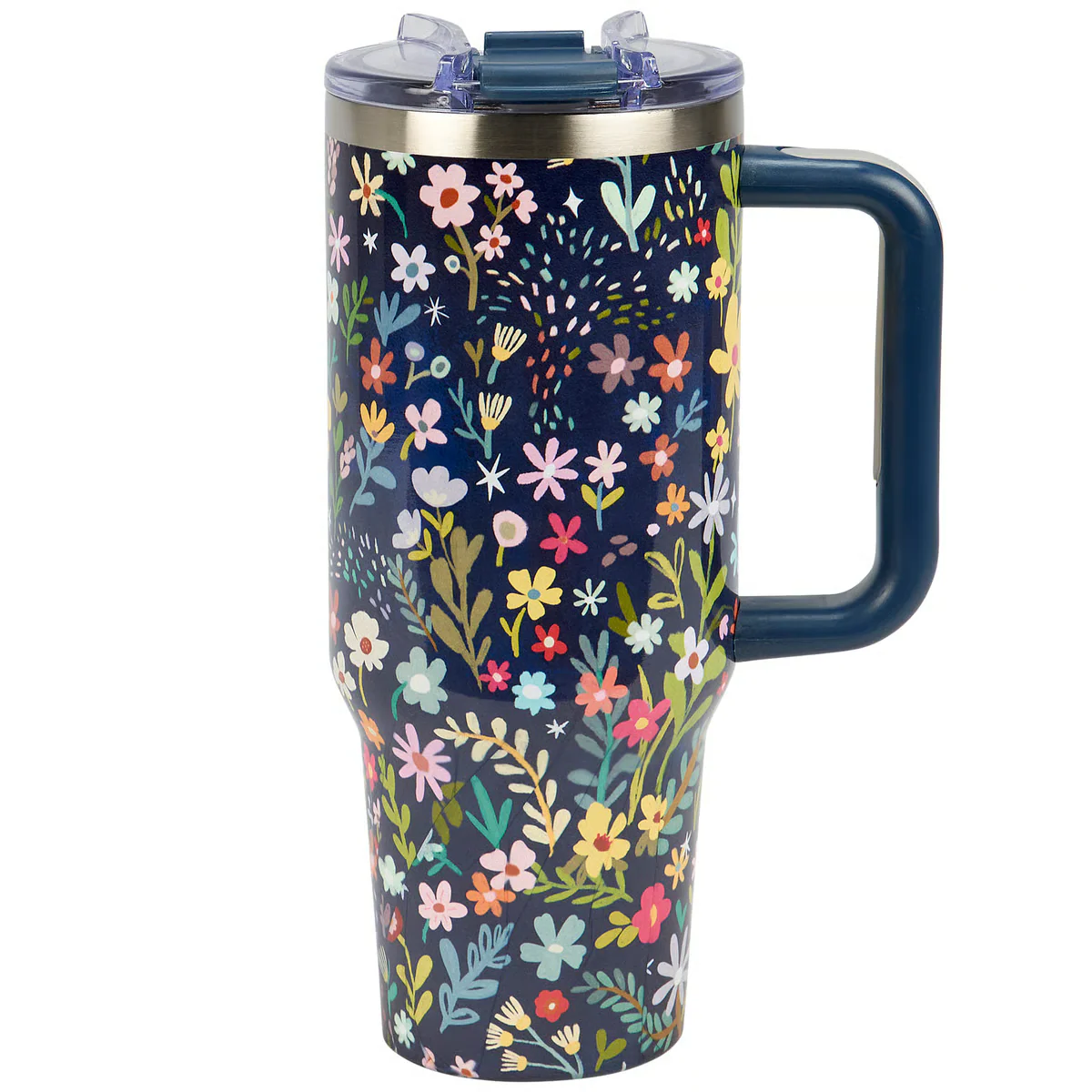 Floral Meadow Stainless Steel Travel Tumbler with Handle and Straw - Image 2