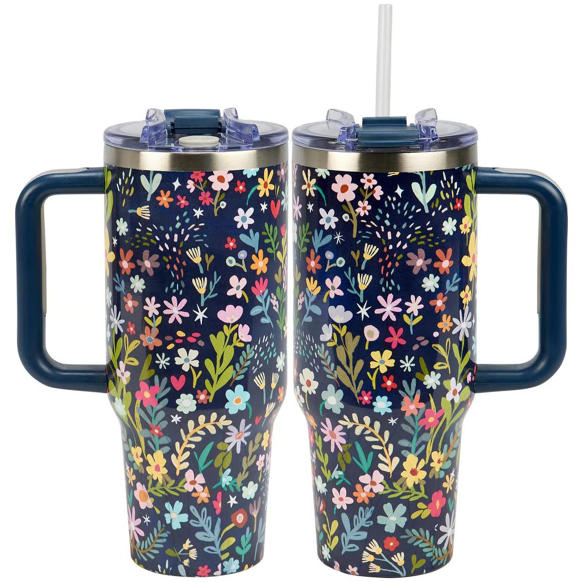 Floral Meadow Stainless Steel Travel Tumbler with Handle and Straw - Image 3