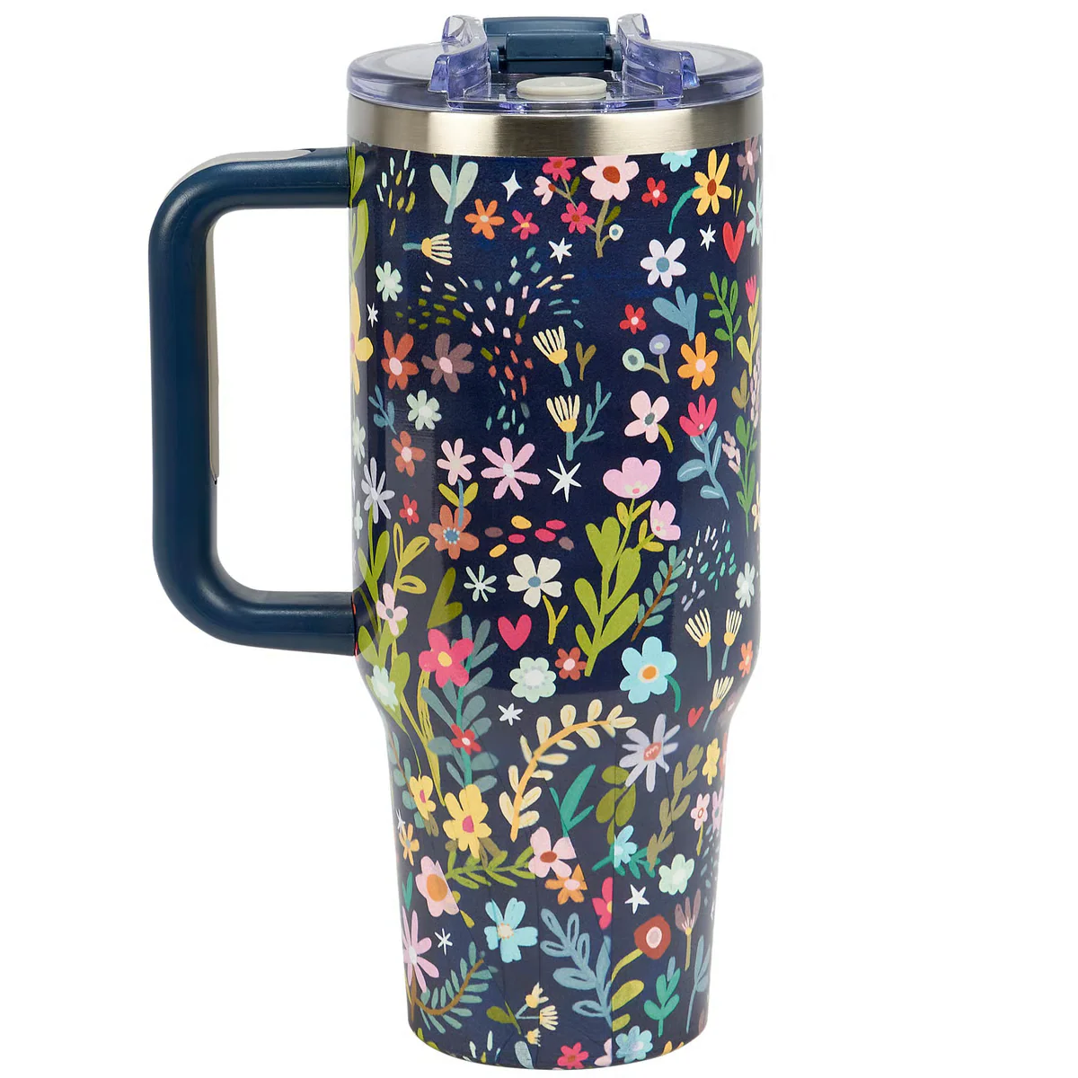 Floral Meadow Stainless Steel Travel Tumbler with Handle and Straw - Image 5
