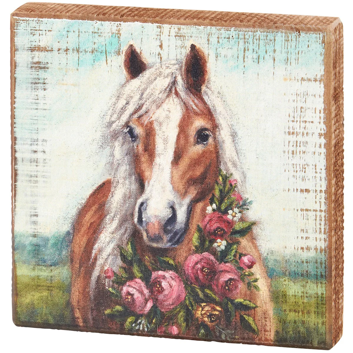 ๐ Floral Pony 6" Wooden Block Sign