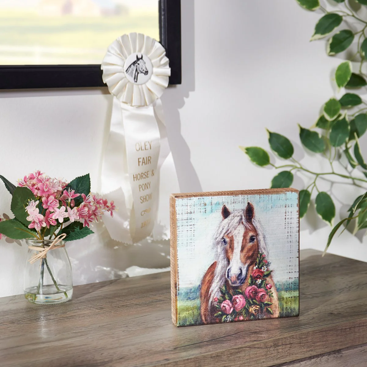๐ Floral Pony 6" Wooden Block Sign - Image 2