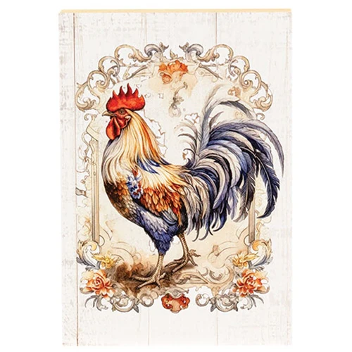 Floral Rooster 8" Wooden Block Sign - Image 2