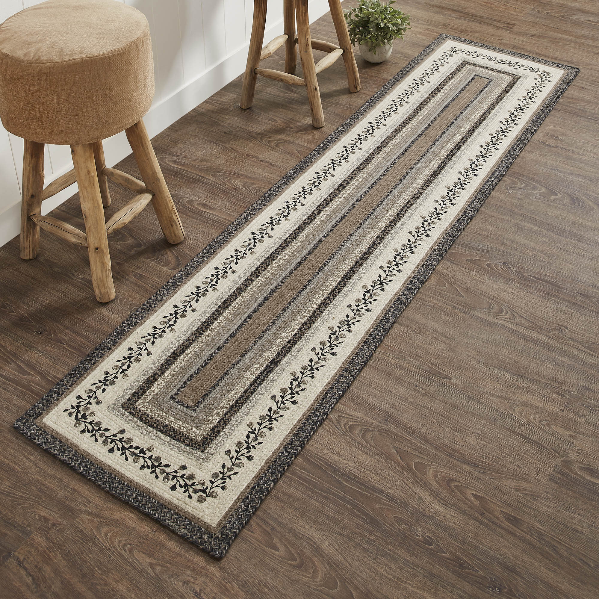 Floral Vine Jute 96" Rug/Runner with Pad