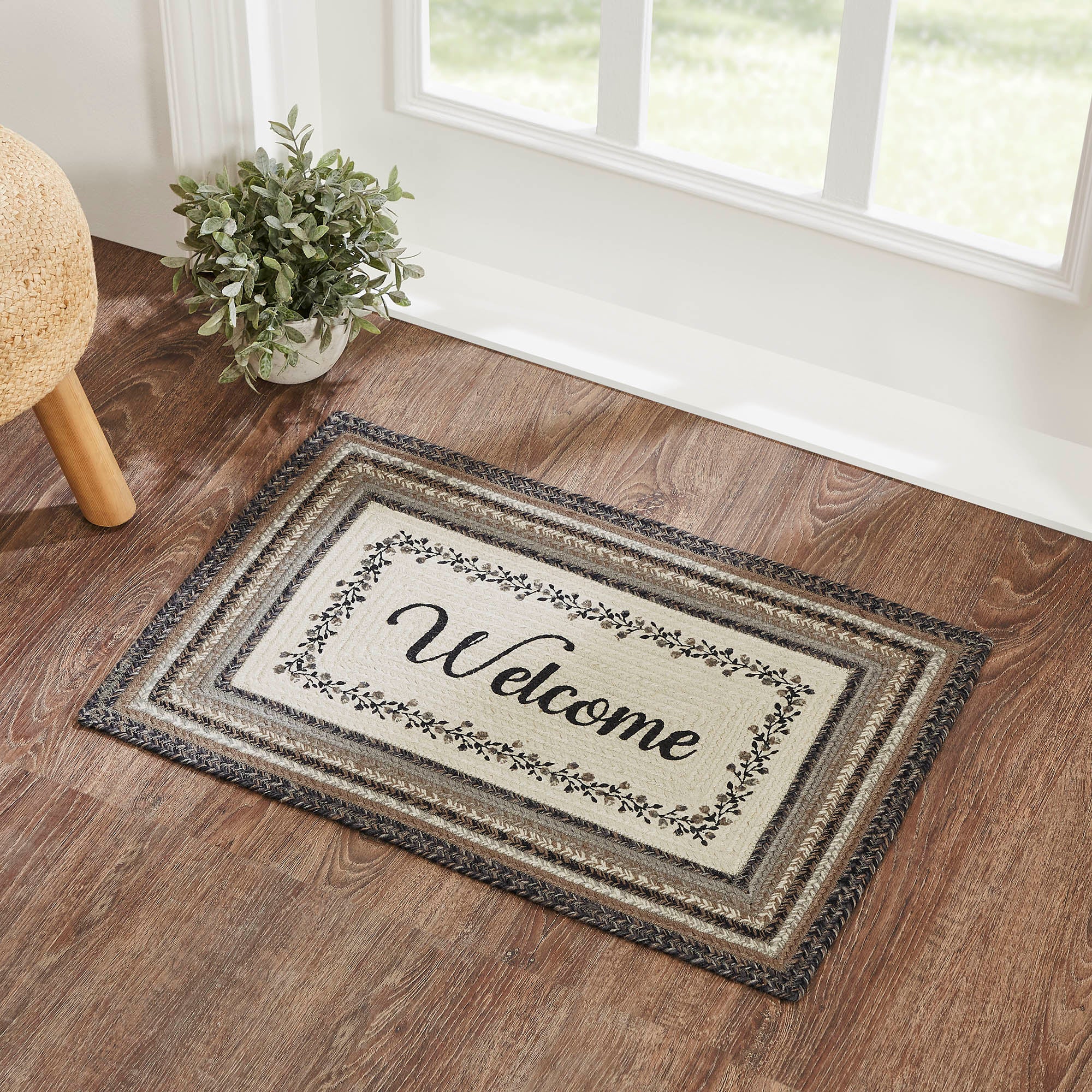 Floral Vine Welcome Rectangle Jute Rug with Pad 20'' x 30''