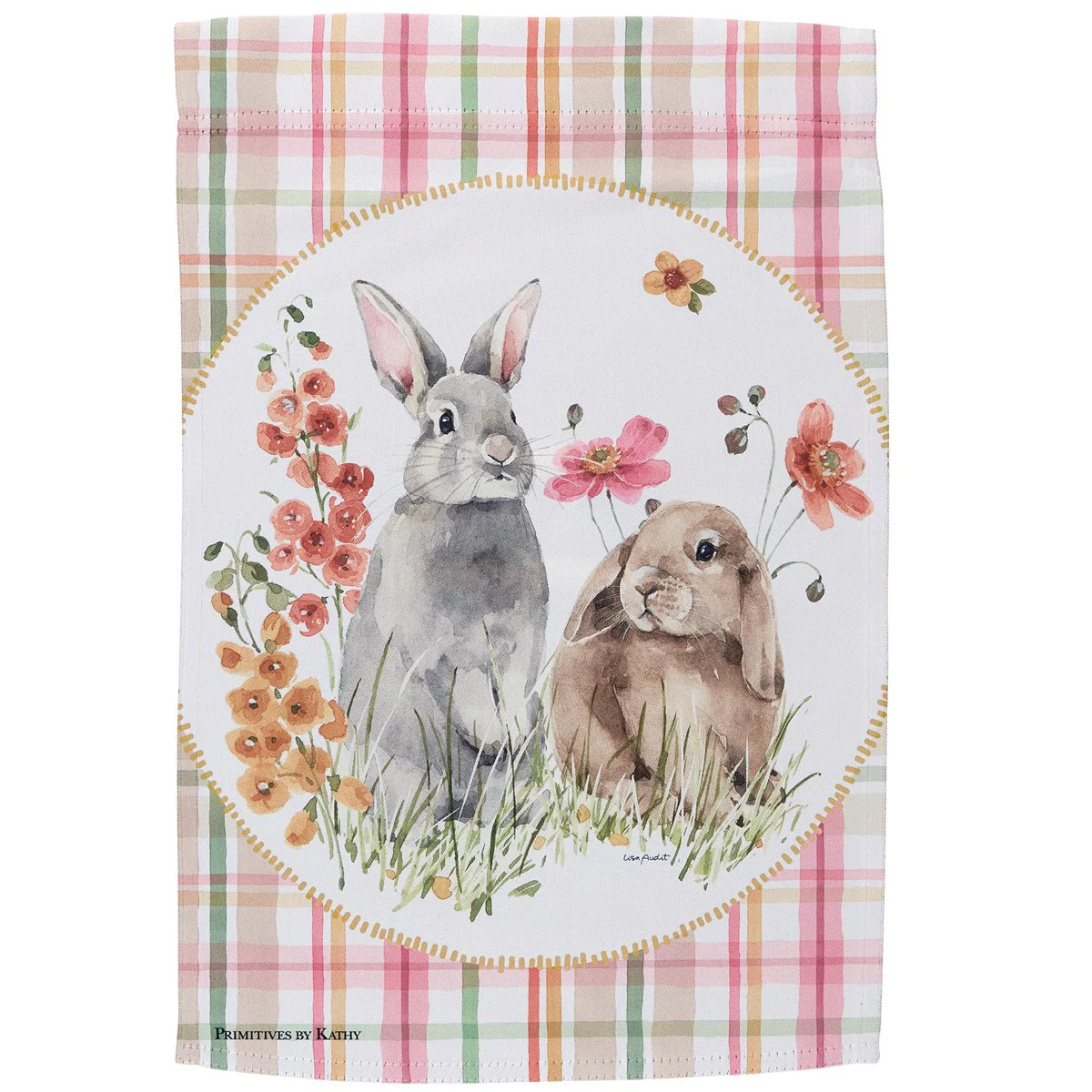 ๐ Flower Bunnies Plaid Garden Flag - Image 3