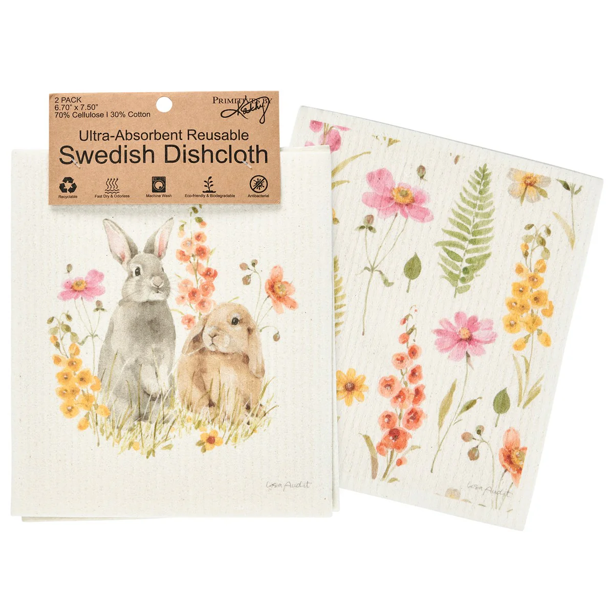 ๐ Flower Bunnies Swedish Dishcloth Set