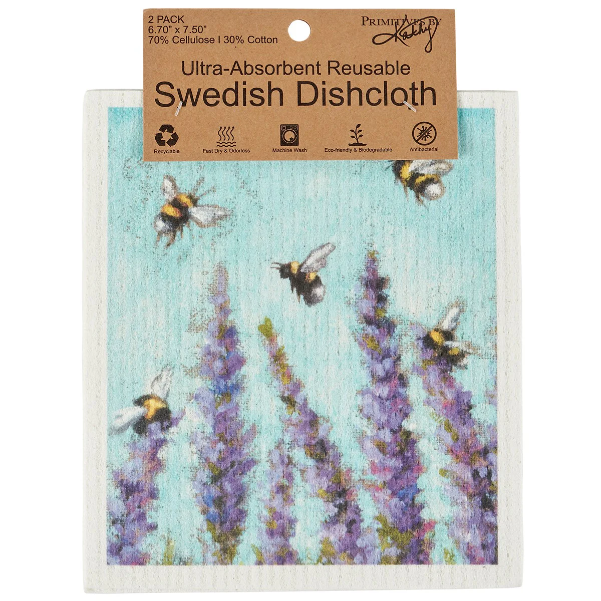 Flowers and Bees Swedish Dishcloth Set - Image 2