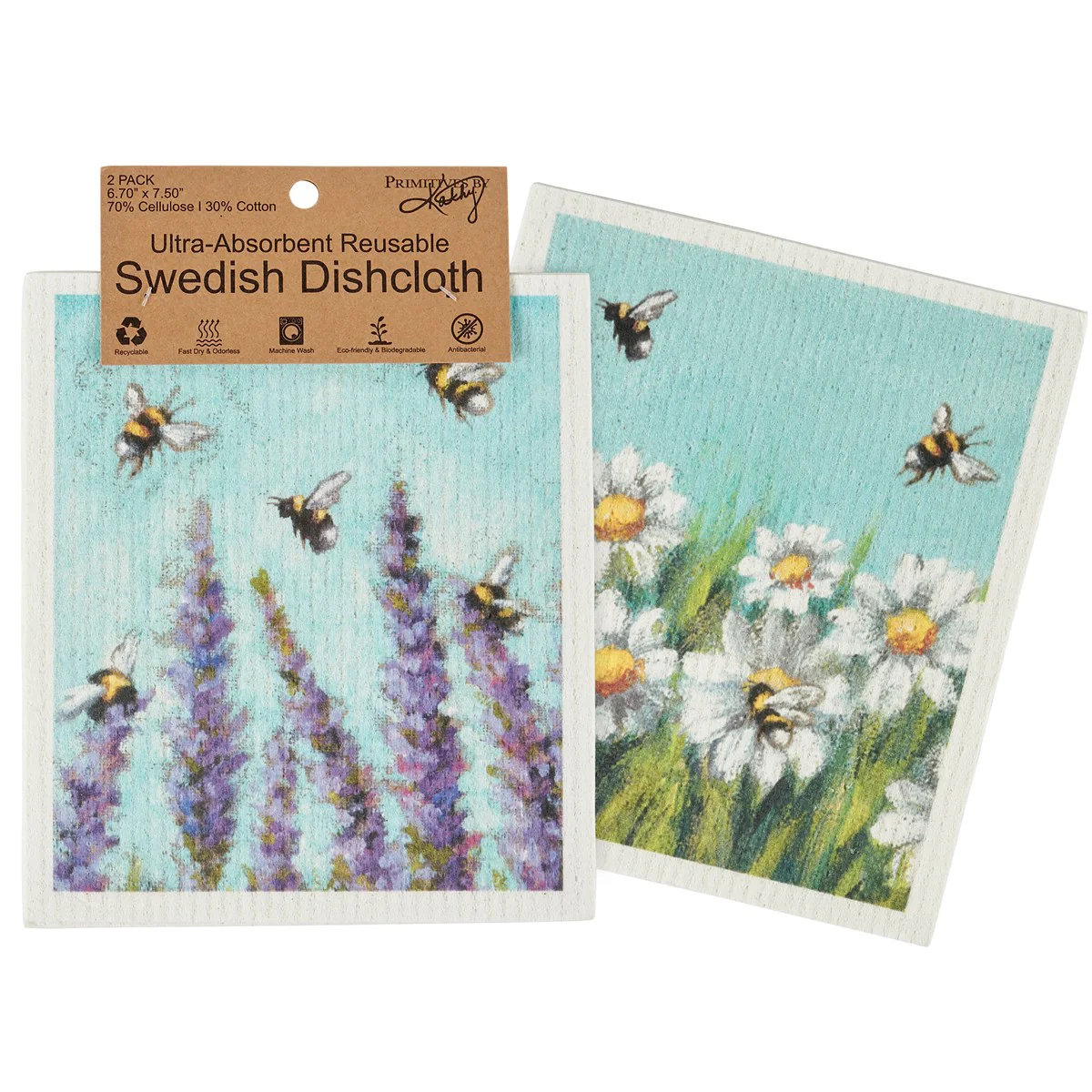 Flowers and Bees Swedish Dishcloth Set - Image 4