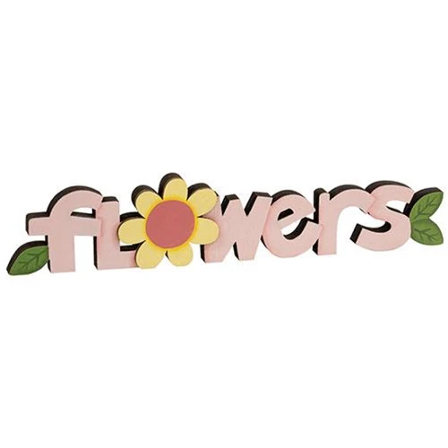 💙 Flowers Wooden Word Cutout Sitter 9"