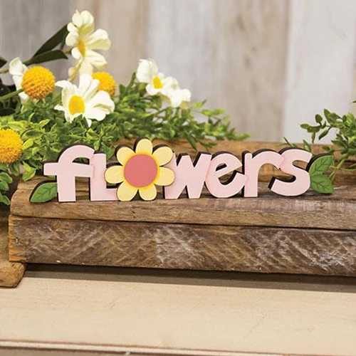 💙 Flowers Wooden Word Cutout Sitter 9" - Image 2