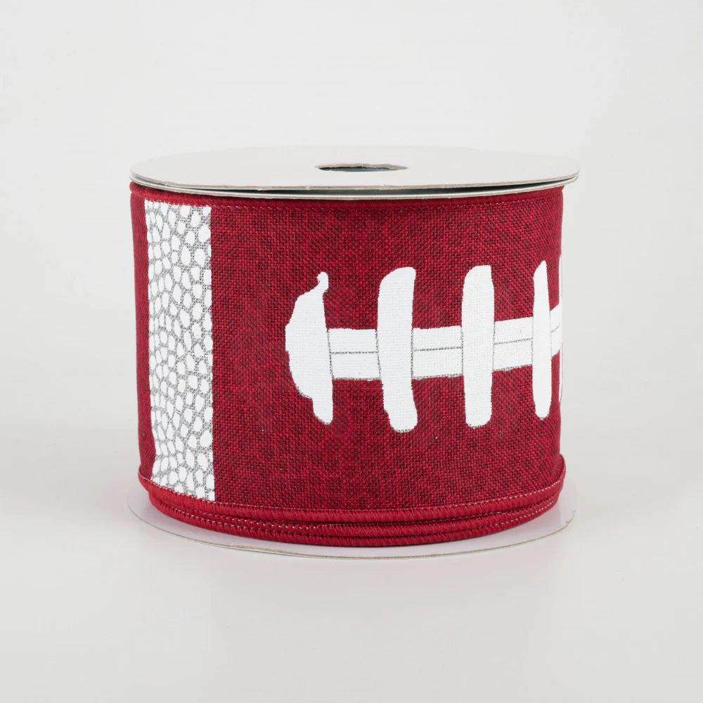 ๐ Football Laces Crimson Red & White Ribbon 2.5" x 10 yards