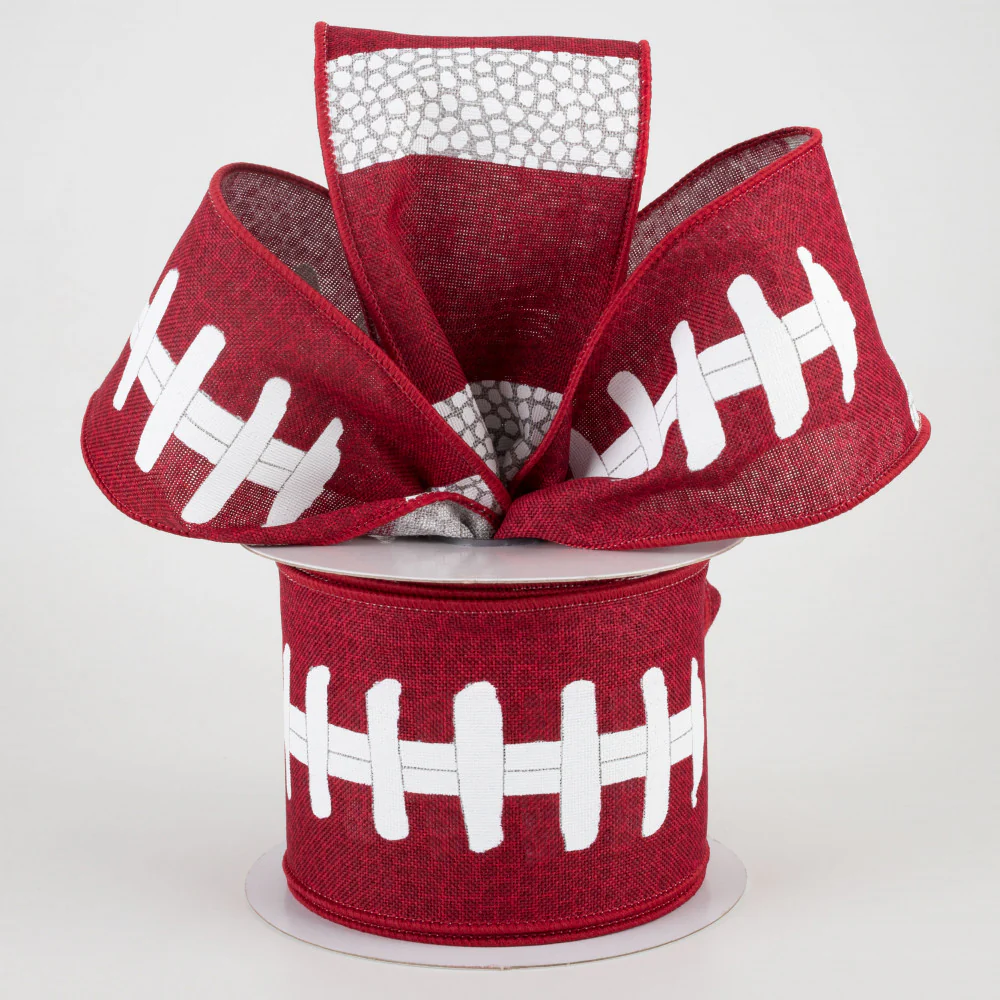 ๐ Football Laces Crimson Red & White Ribbon 2.5" x 10 yards - Image 2