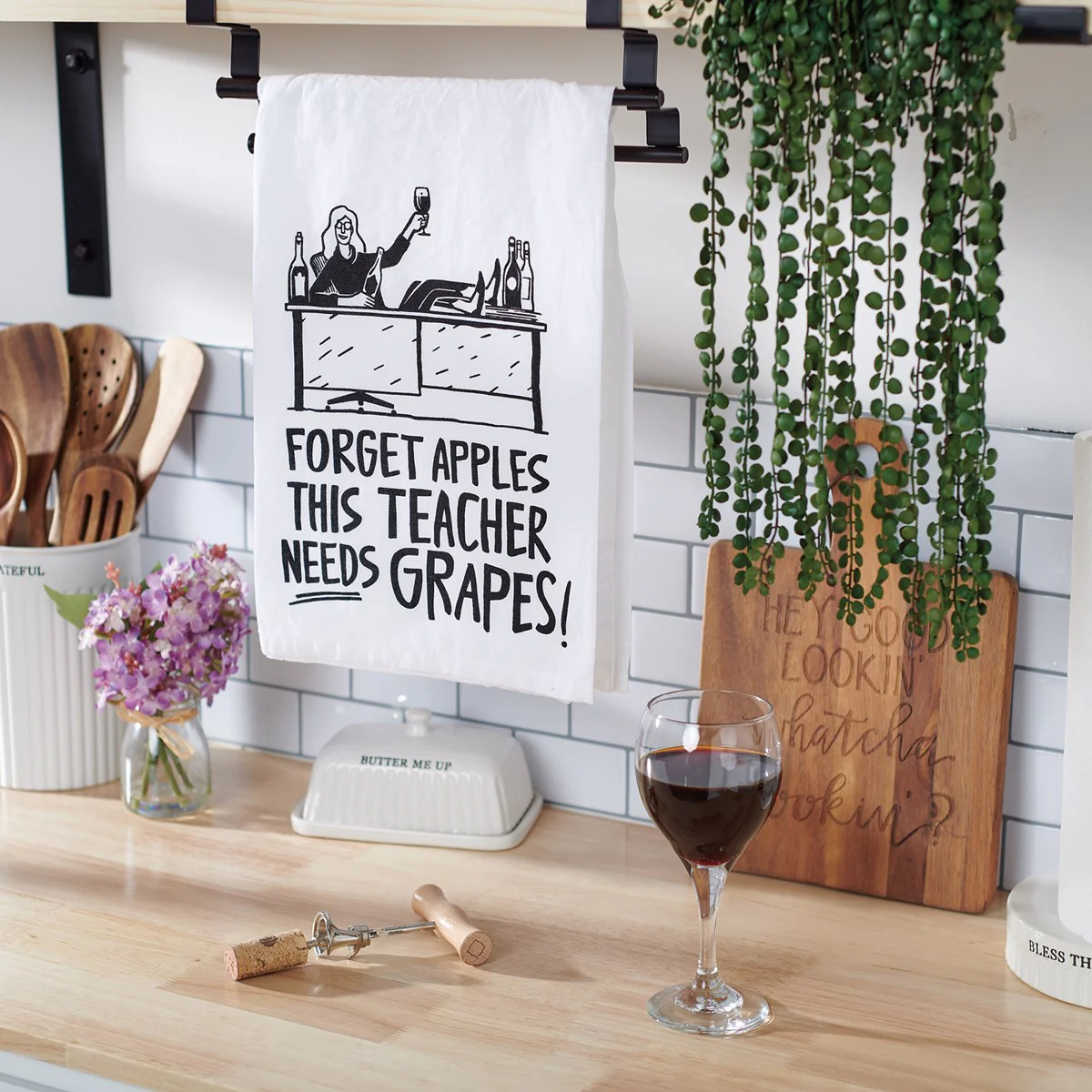Forget Apples This Teacher Needs Grapes Kitchen Towel - Image 2