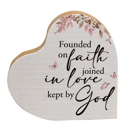 Founded on Faith Heart 5" Wooden Block Sign - Image 2