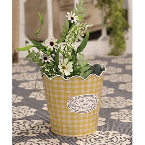 Fresh Garden Flowers Yellow Gingham Bucket - Image 2